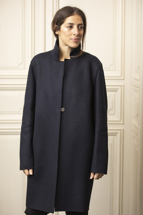 Manteau en laine bleu marine pour femme
