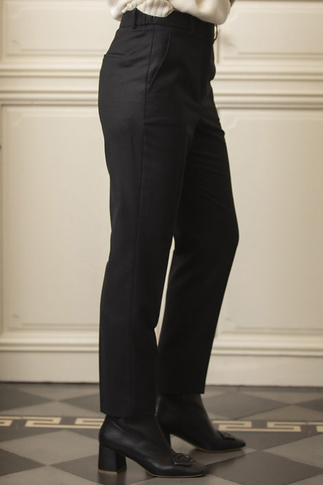 Pantalon noir flanelle de laine femme